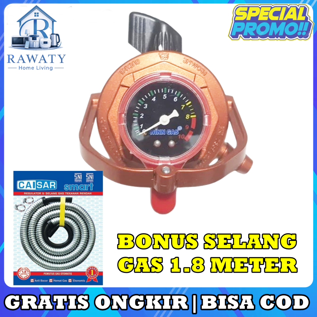 WINN GAS W800M GOLDEN VIST Regulator Tekanan Rendah Doubel Lock + SELANG GAS 1,8M