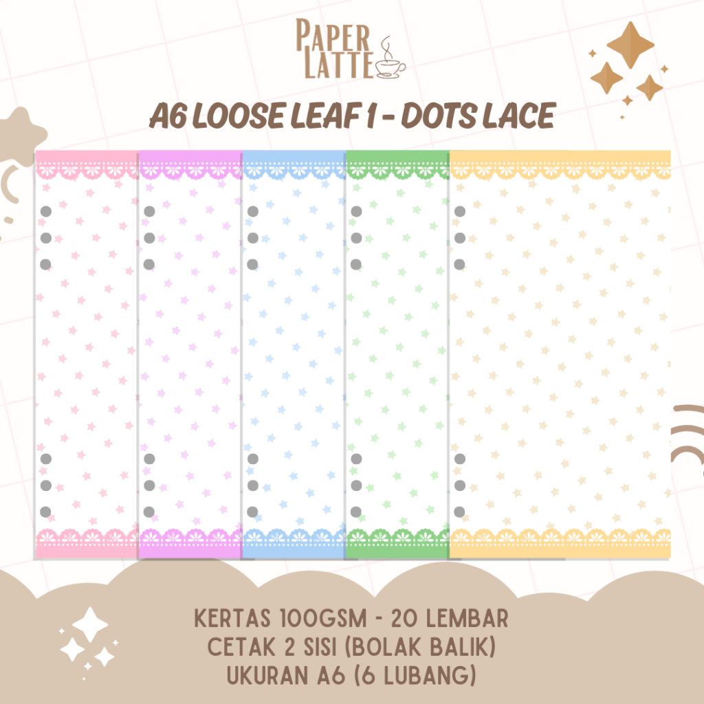 Isi Binder A6 Korea Star Lace Color Aesthetics | Loose leaf Binder A6 | isi binder estetik | Paper L