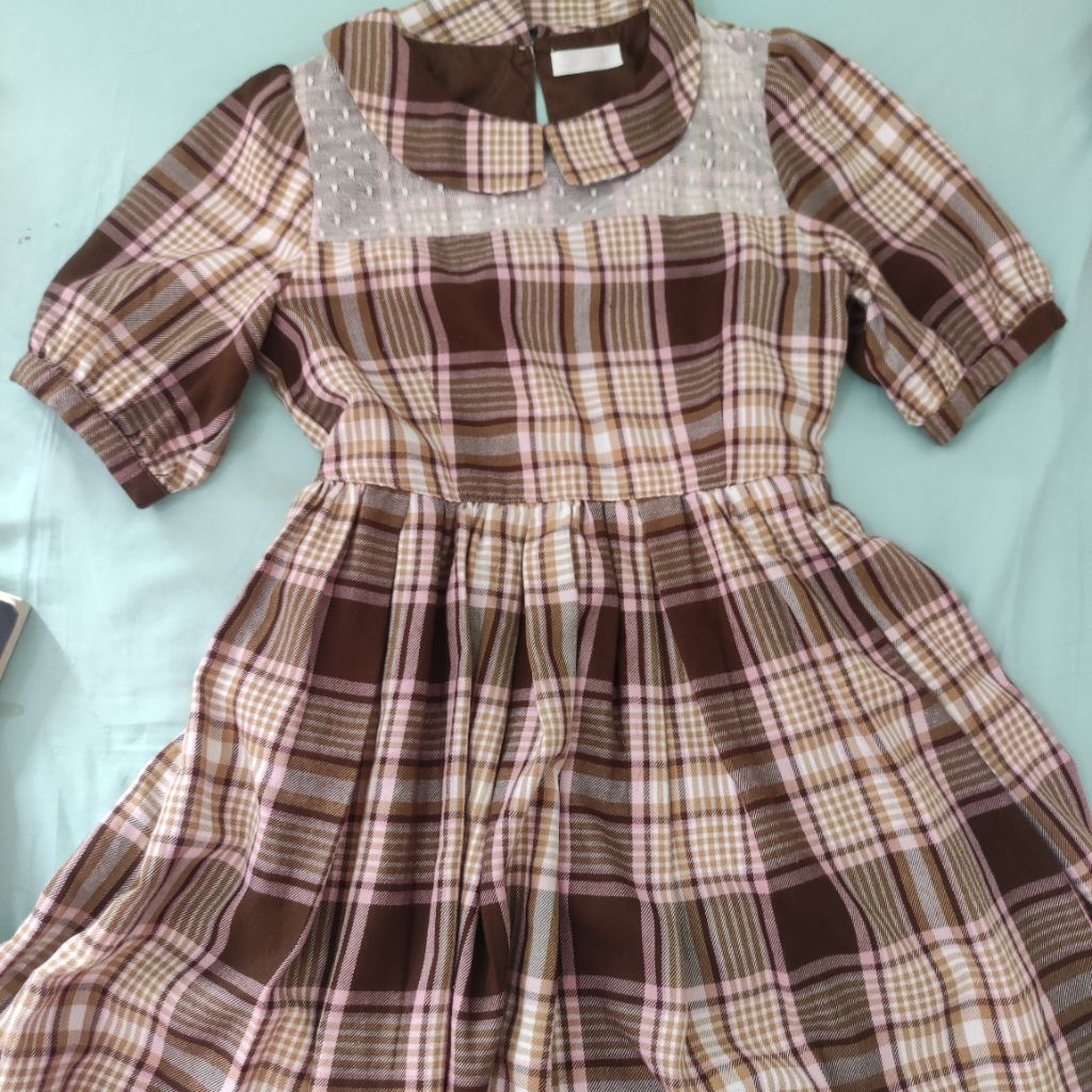 negotiable kolpri liz lisa brown choco pink plaid neapolitan dress