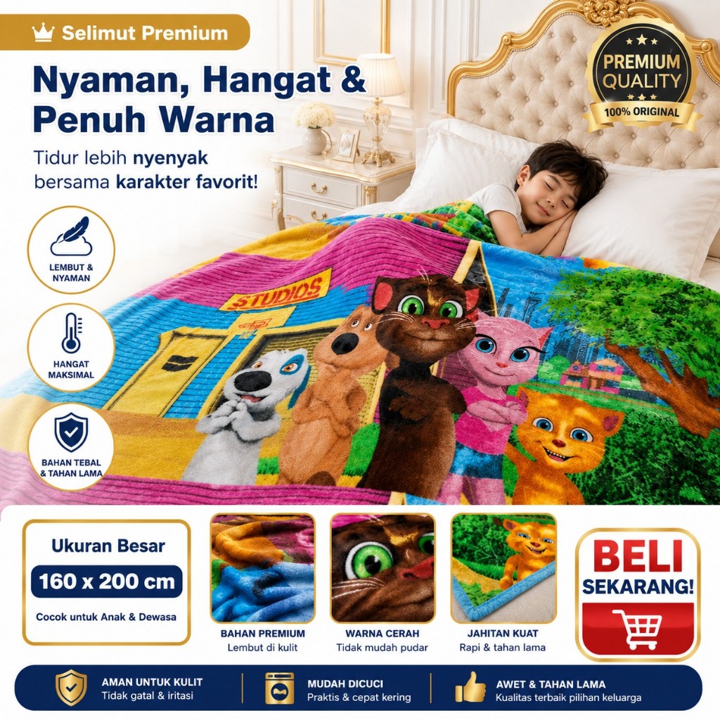 Selimut Anak Premium Super Lembut 160x200 Tebal Anti Gerah Hangat Bikin Anak Tidur Nyenyak Nyaman Se