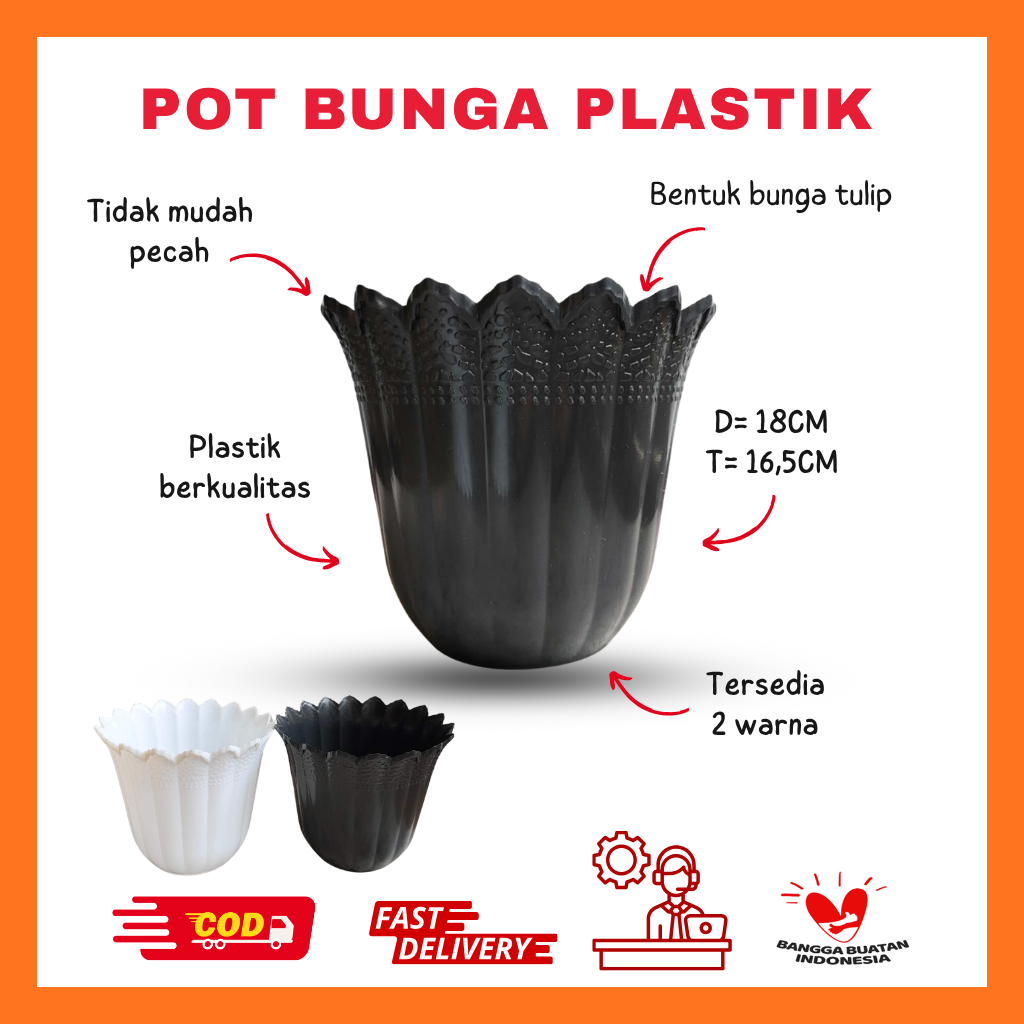 Pot Mini Serbaguna Bentuk Bunga Tulip Pot Bunga Plastik Diameter 18cm