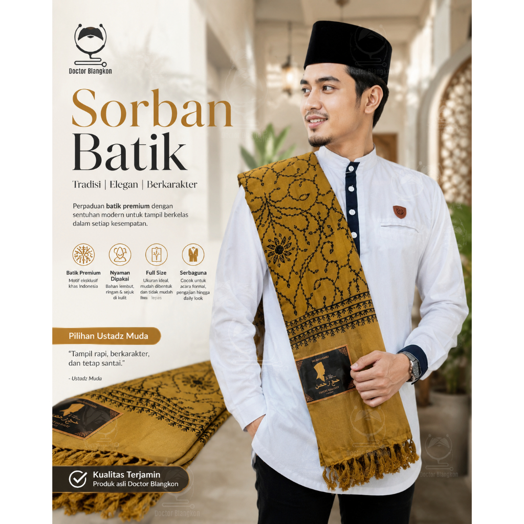 Sorban Rida Kashmiri Motif Batik Printing Komputer | Sorban Buya Yahya Ngaji Ramadhan Lebaran Muslim