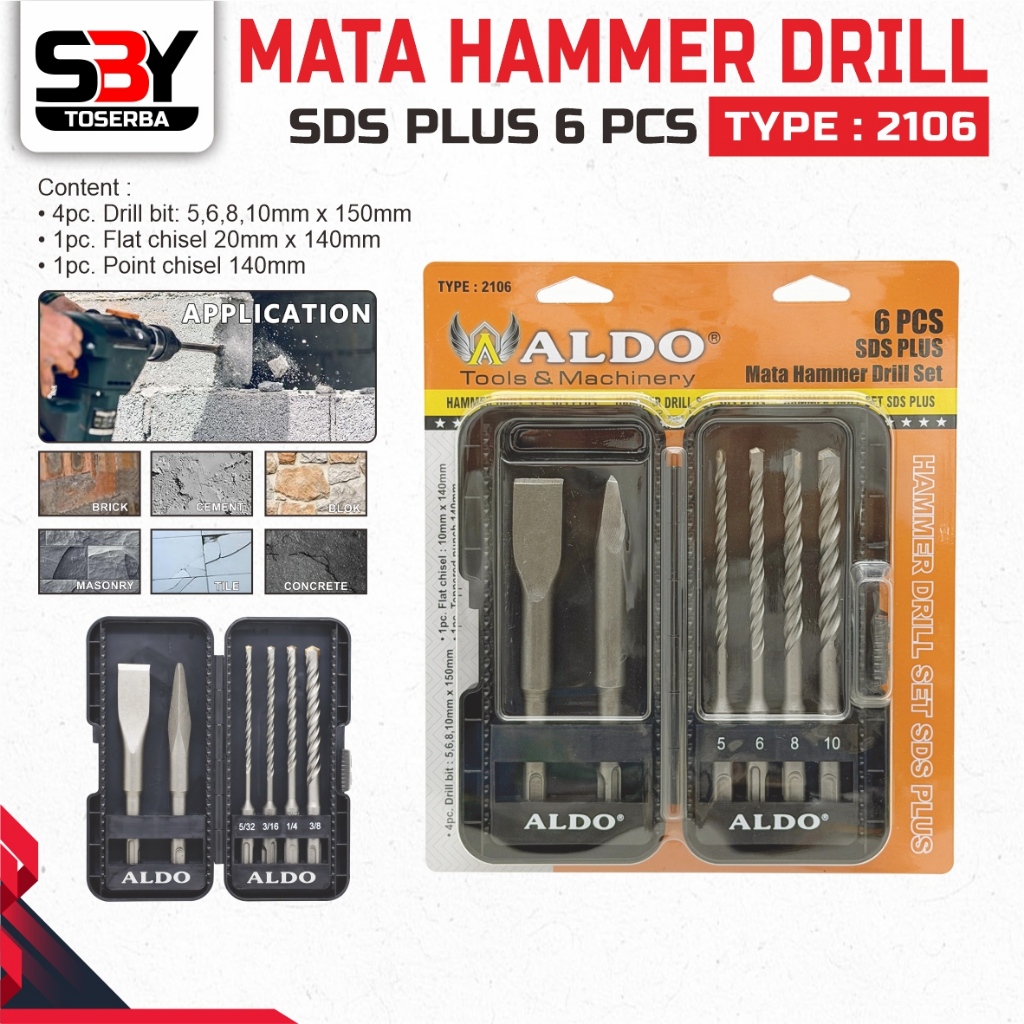 MATA HAMMER DRILL SDS PLUS 6 PCS 2106 / MATA HAMMER DRILL / HAMMER DRILL SDS LUS SET MERK ALDO