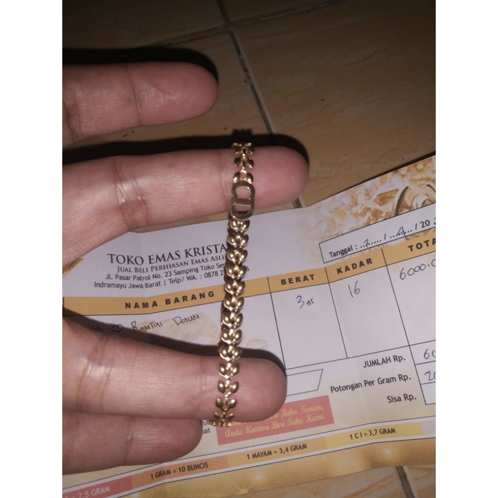 gelang CD rantai daun emas asli