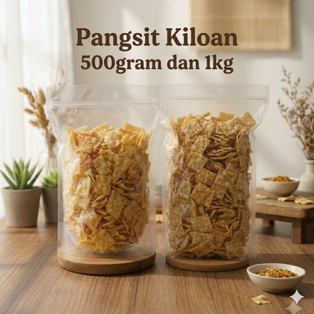 500gram/1kg - PANGSIT GURIH PEDAS BAWANG PANGSIT BAWANG keripik pangsit renyah gurih enak kriuk cami
