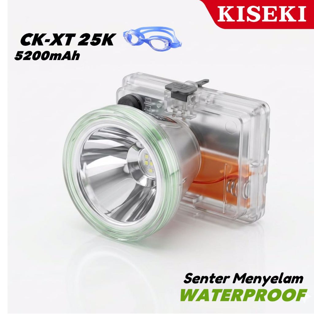 KISEKI Senter Kepala LED Diving 75W IP68 Waterproof 4500mAh | Headlamp Selam Super Terang Tahan 8-10