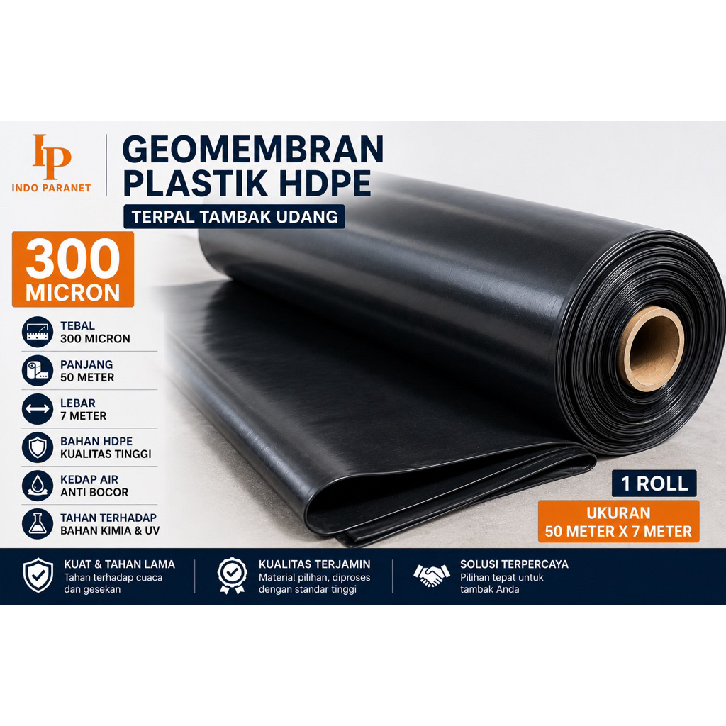 GEOMEMBRAN 300 MICRON PANJANG 50 METER X LEBAR 7 METER TERPAL TAMBAK UDANG PLASTIK HDPE 1 ROLL