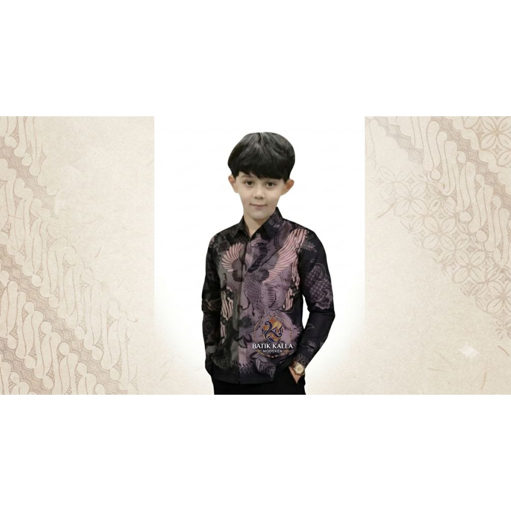Kemeja Hem Batik Dewasa Anak Motif Soang Hitam