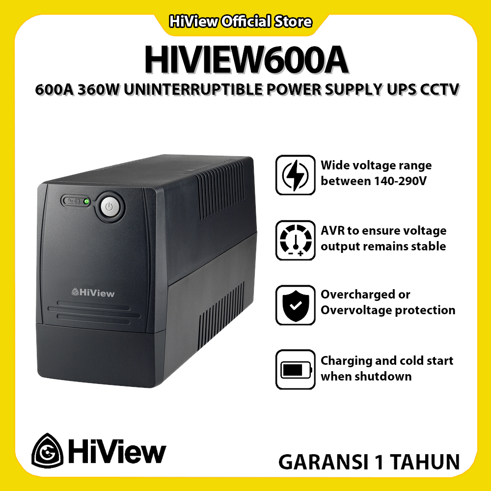 HIVIEW 600VA UPS 360W UPS CCTV DVR NVR KOMPUTER AVR STABILIZER BACKUP LISTRIK (ACC)