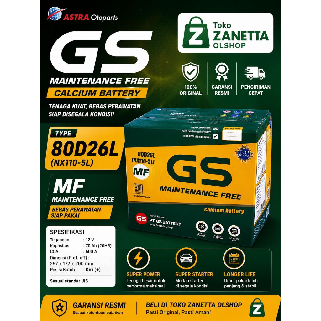 Aki GS MF 80D26L astra otopart