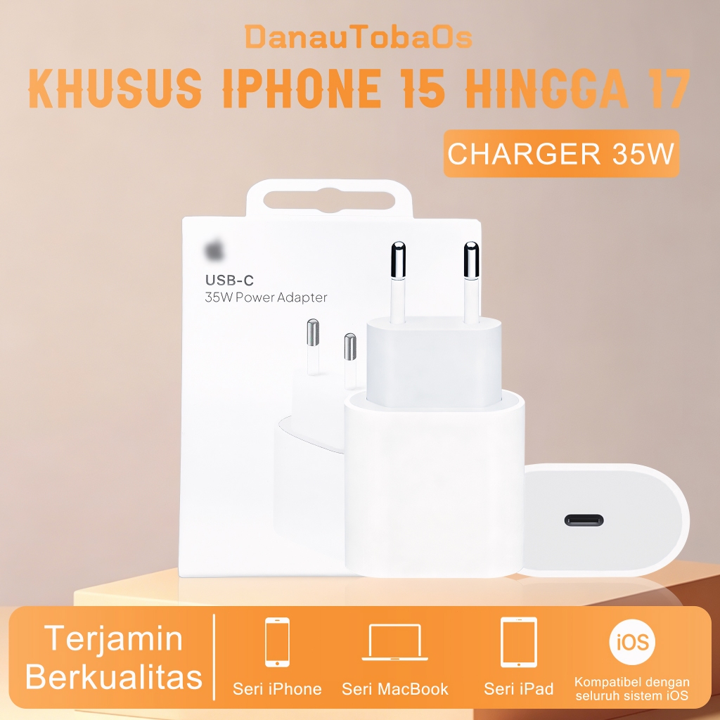 DanauTobaOs- Charger 20W/35W PD + Kabel Type-C Certified Fast Charging iPhone 15-17 iPad AirPods
