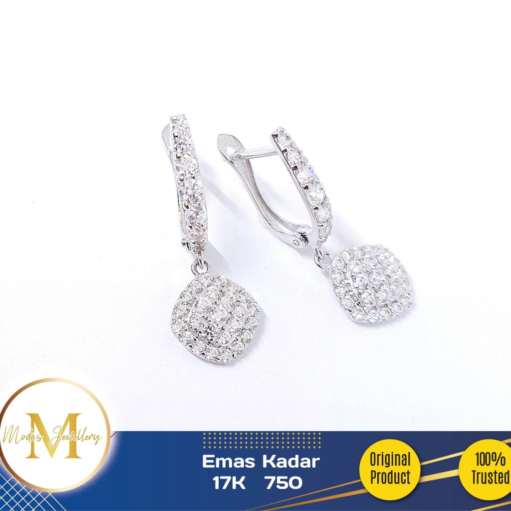 MODIS JEWELLERY - Anting Jepit Wajik Putih - Emas 17k  750