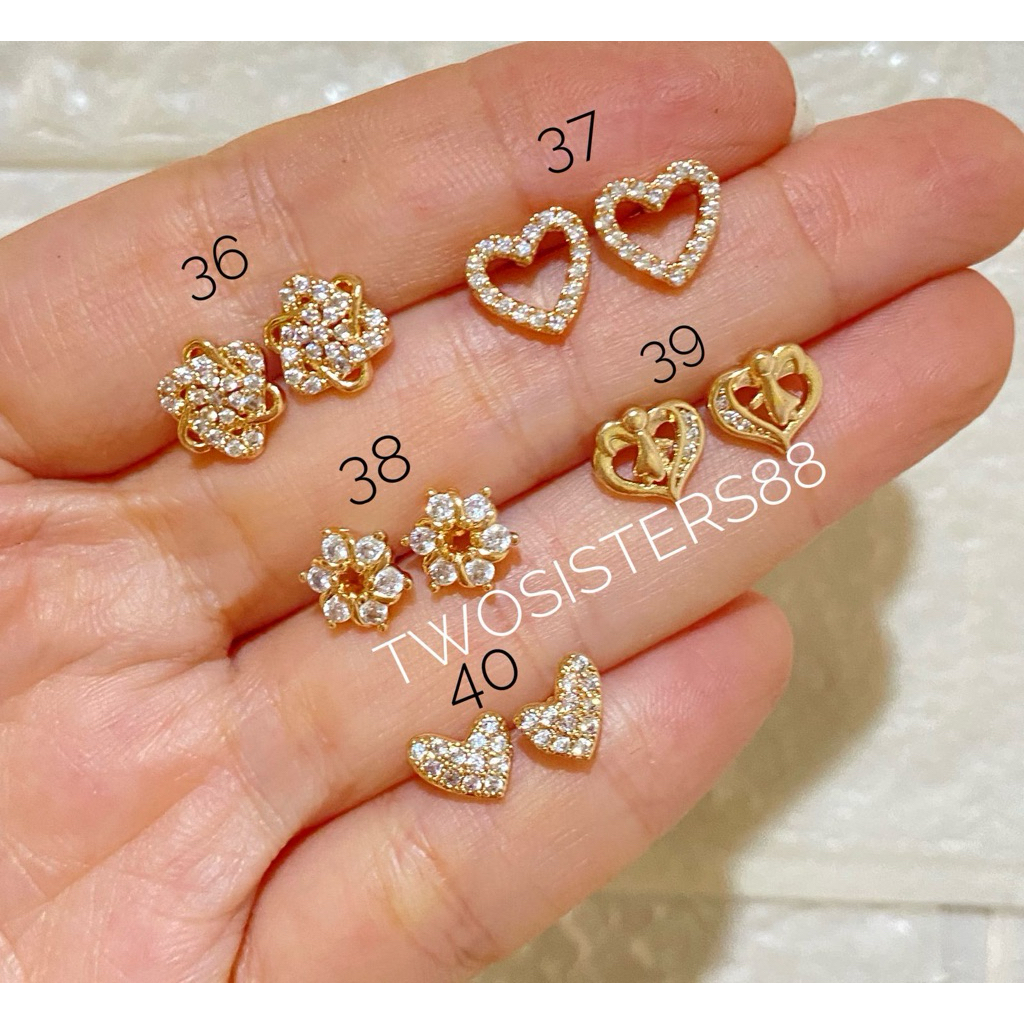 ANTING WARNA EMAS GIWANG TUSUK PERMATA LOVE IMITASI FS