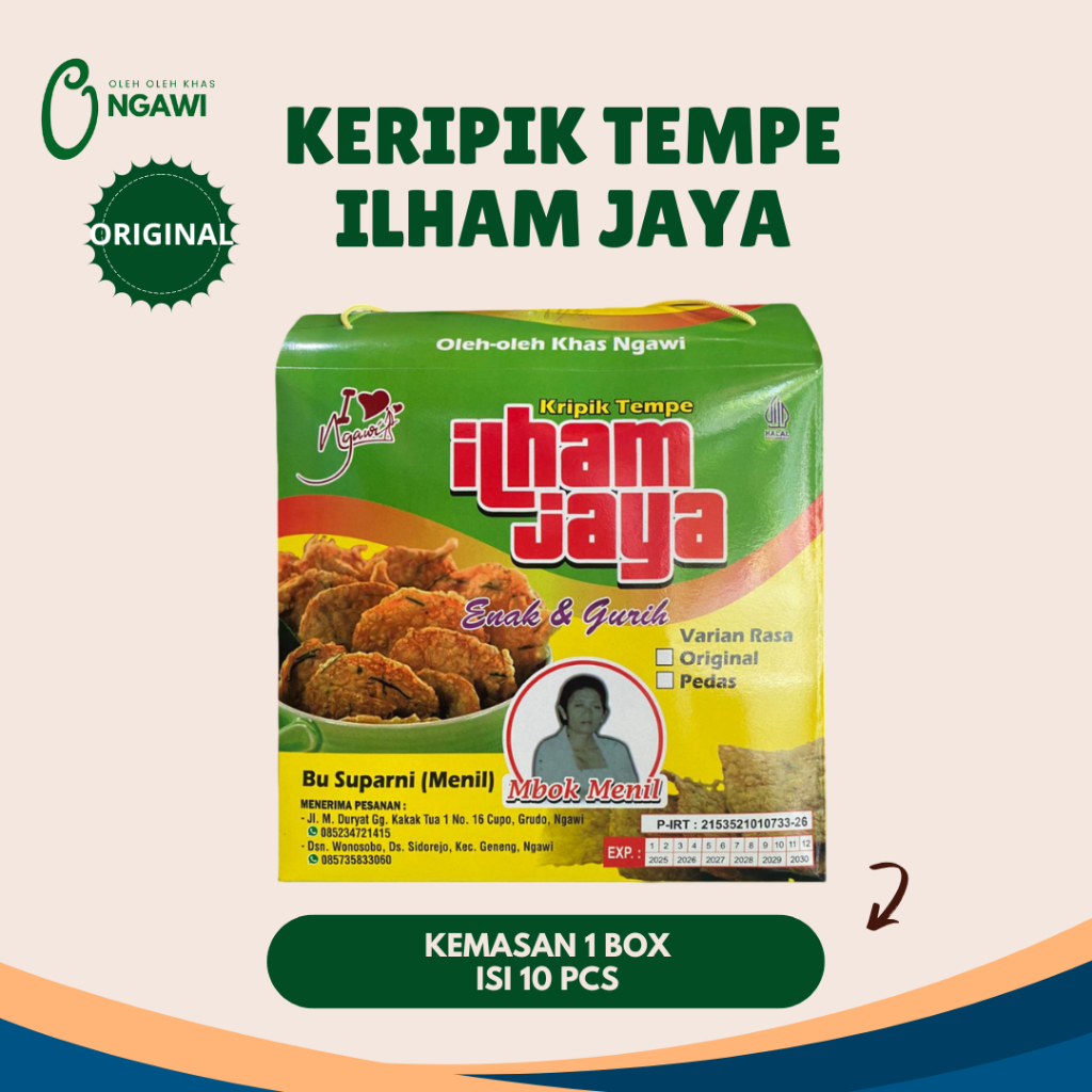KERIPIK TEMPE ILHAM JAYA Isi 10 Mbok Menil / Keripik Tempe Lancar Jaya, OLEH OLEH NGAWI, JAJANAN NGA