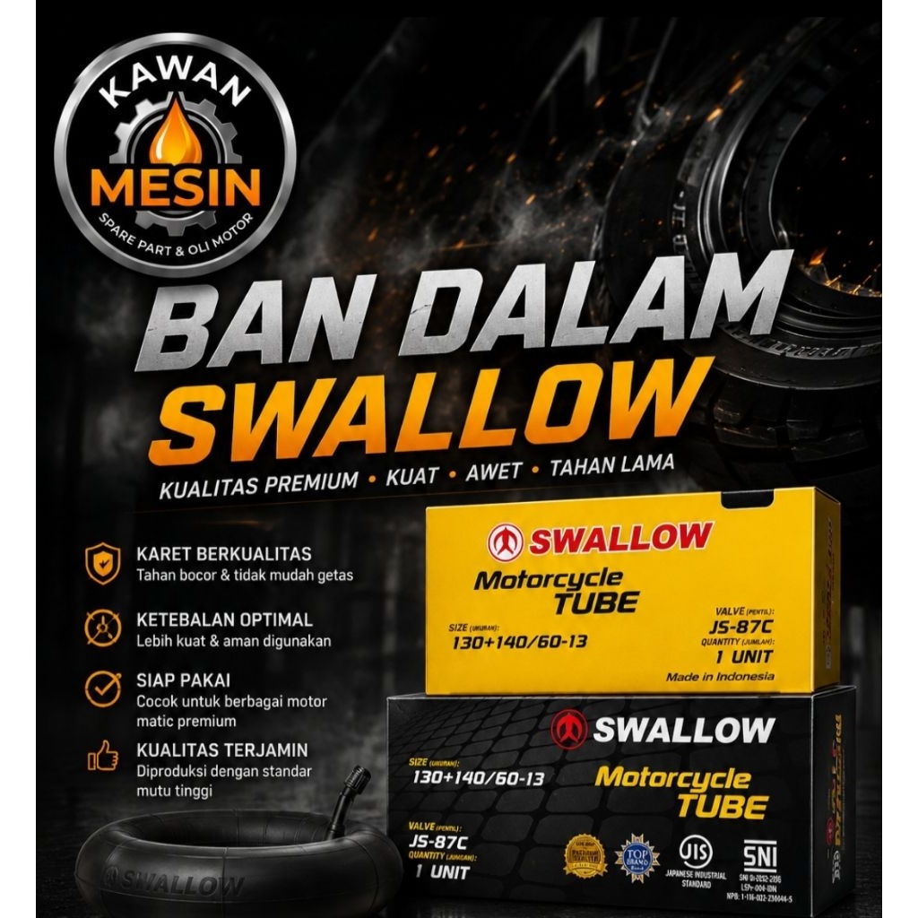 BAN DALAM SWALLOW BELAKANG NMAX/PCX160/ADV150/ADV160: 130/70-13 130/60-13 140/60-13