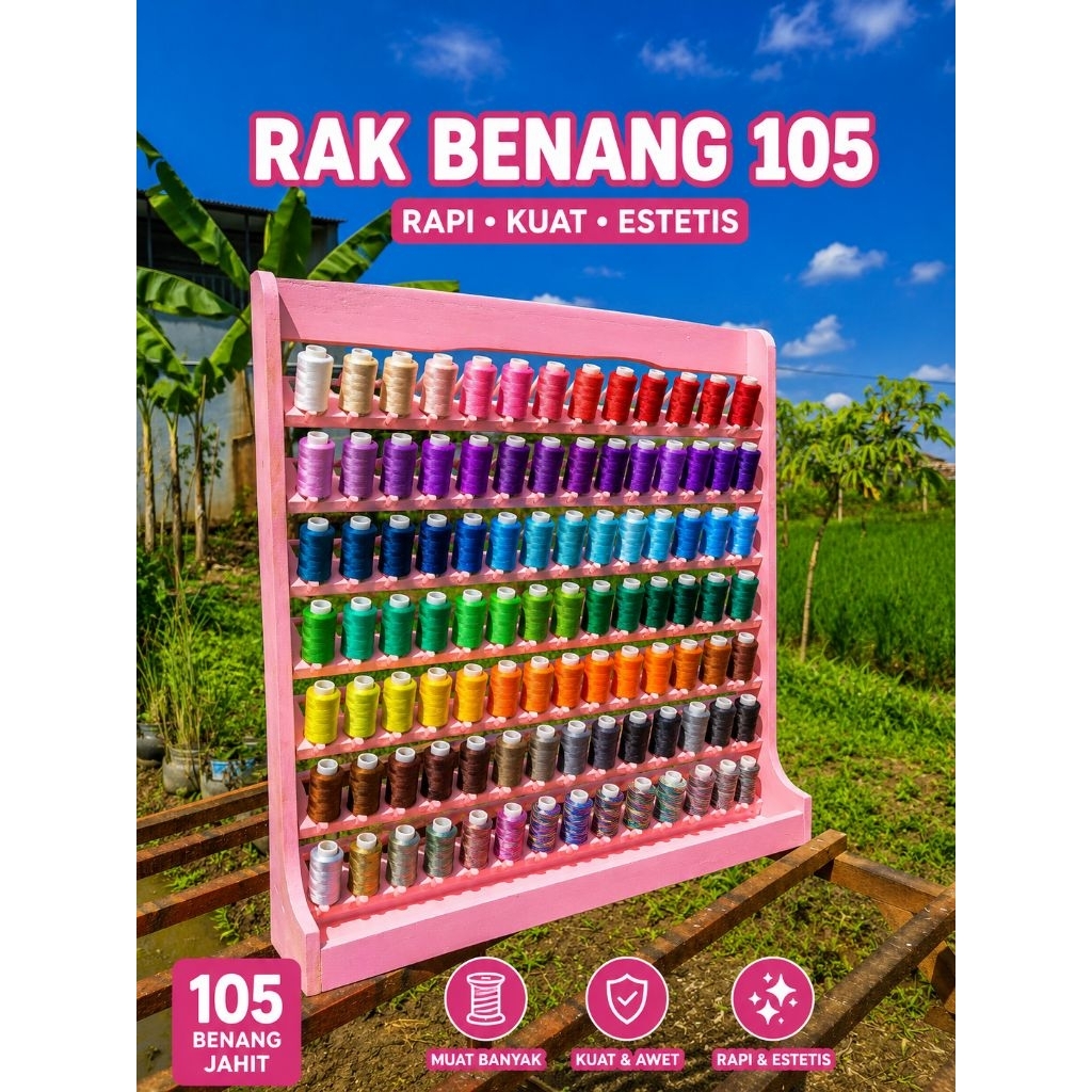 Rak benang jahit dinding/rak benang 105 slot benang jahit/rak benang kayu serbaguna