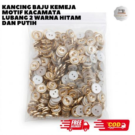 Kancing Baju Kemeja Motif Kacamata Lubang 2 Warna Hitam Dan Putih