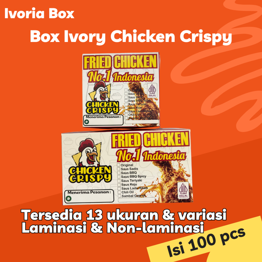 Ivoria Box Ivory Chicken Crispy Fried Chicken Kemasan Ayam Goreng Custom Saus Food Grade Kotak Trape
