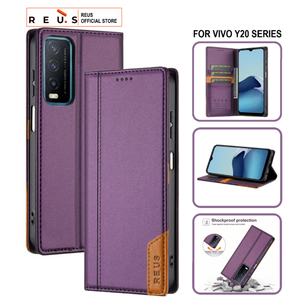 Reus Leather Case Flip Vivo Y20 Series Premium Magnet Shockproof Cover - REUS Official Store