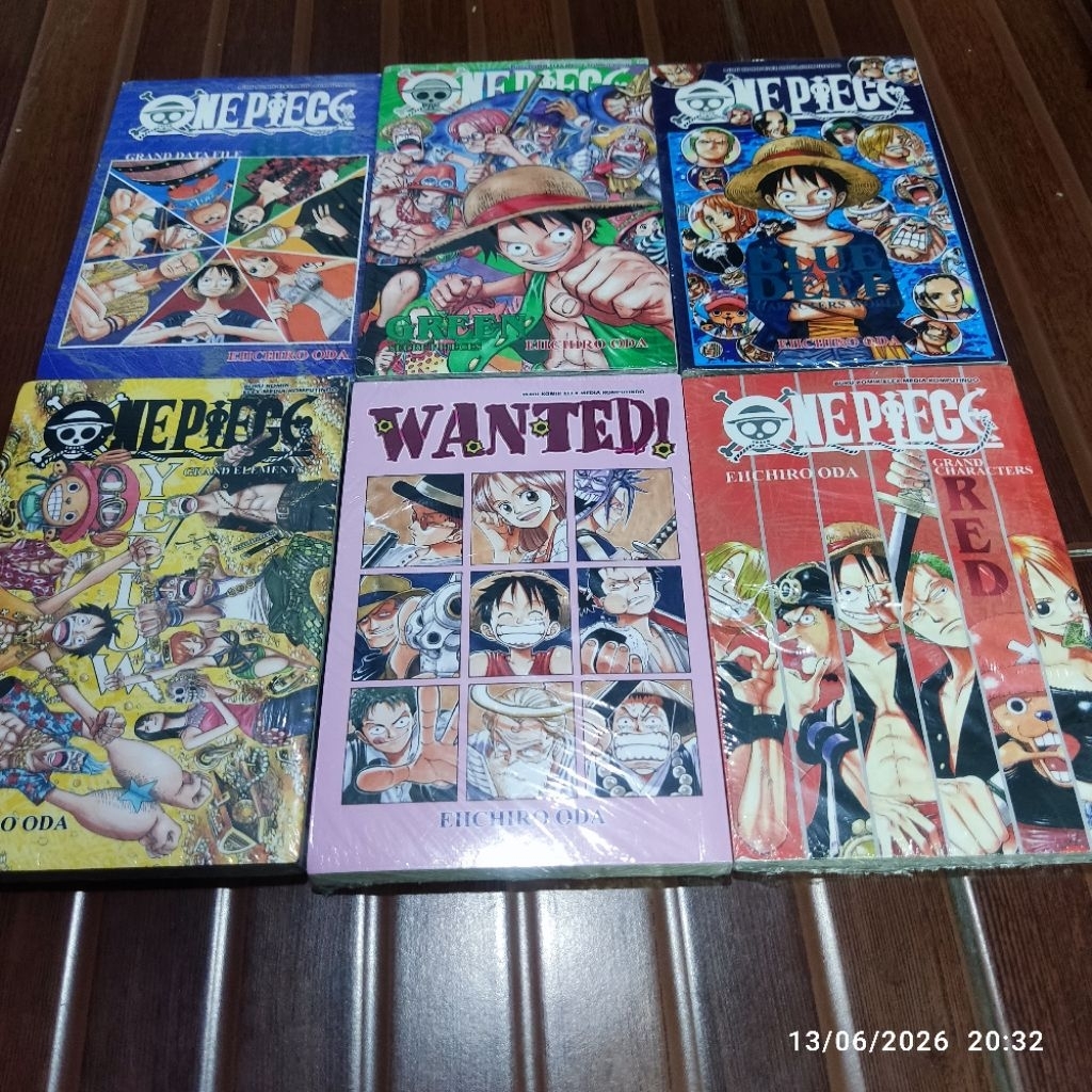 Komik One Piece Data Book Red, Green, Yellow, Blue, Deep Blue & WANTED by Eiichiro Oda (Set)