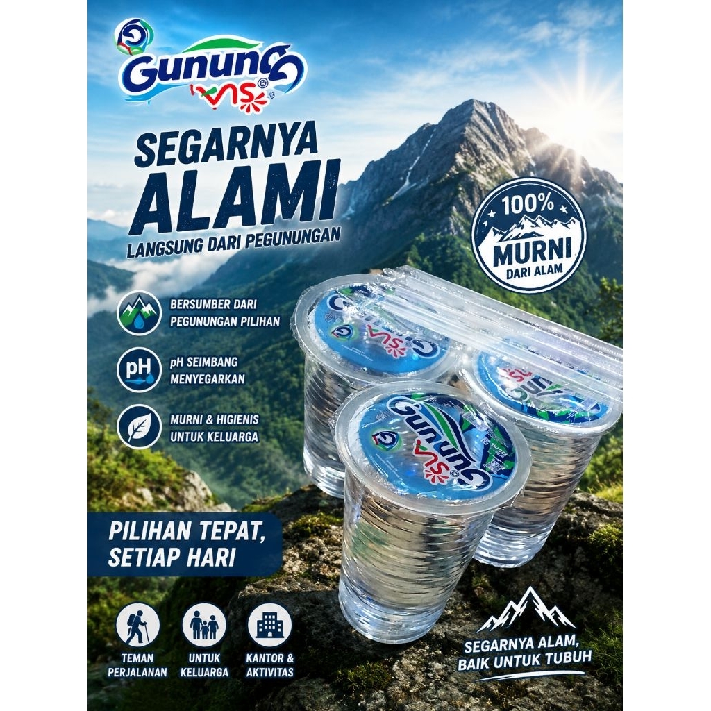 gunung air mineral gelas 200ml (1dus 48 gelas)