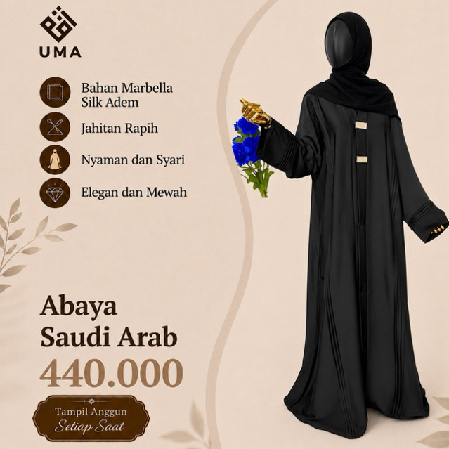 ABAYA SAUDI SET PASHMINA PREMIUM ASLI ARAB
