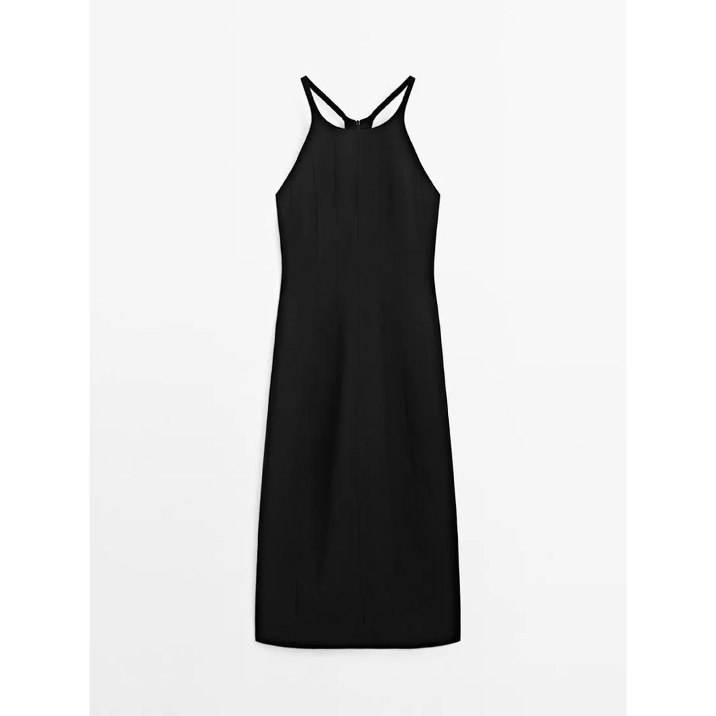Massimo Dutti Linen Blend Dress Black