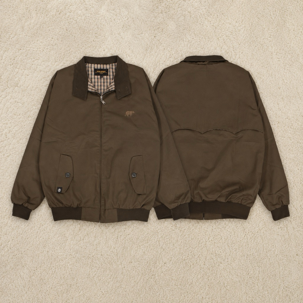 WOLV ORIGINAL Jacket Harrington Basic Canvas Jumbo Pria - Jaket Vintage Harrington Brown