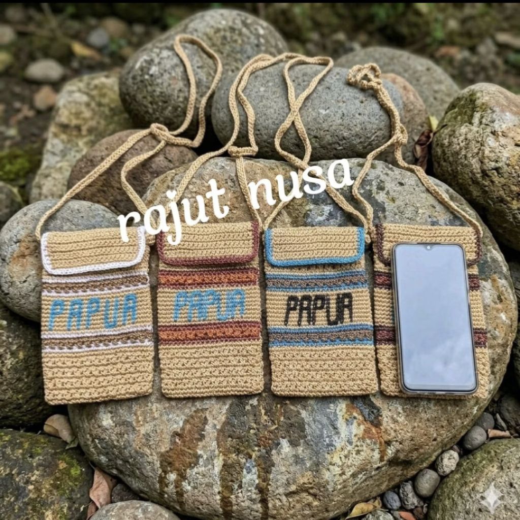 Tas selempang hp papua, tas selempang untuk pria/wanita, rajut selempang, tas murah, tas selempang u