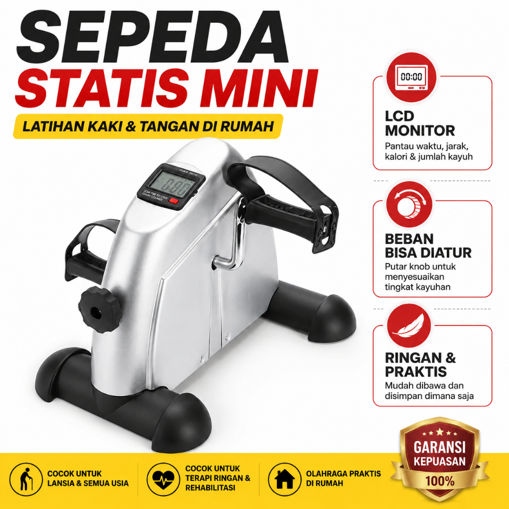 Sepeda Statis Mini untuk Terapi Lutut Kaki dan Tangan Latihan Otot Lansia