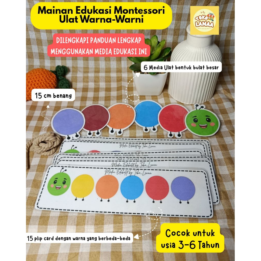 MAINAN EDUKASI ULAT WARNA-WARNI MONTESSORI MENGENALKAN WARNA, MENGEMBANGKAN ASPEK MOTORIK HALUS, KOG