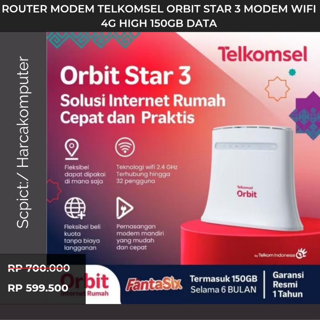 Promo  Router Modem Telkomsel Orbit Star 3 Modem WiFi 4G High 150GB Data