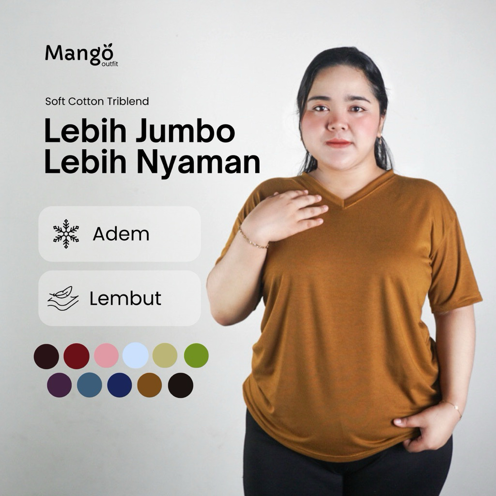 MANGO - Kaos polos wanita jumbo vneck adem | kaos wanita jumbo harian lengan pendek murah v neck