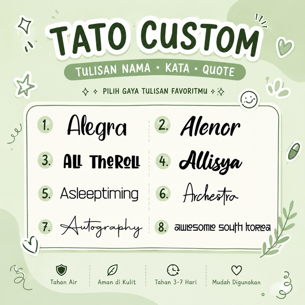CT16 - STICKY TATTOO TEMPORARY / CUSTOM NAMA / TULISAN