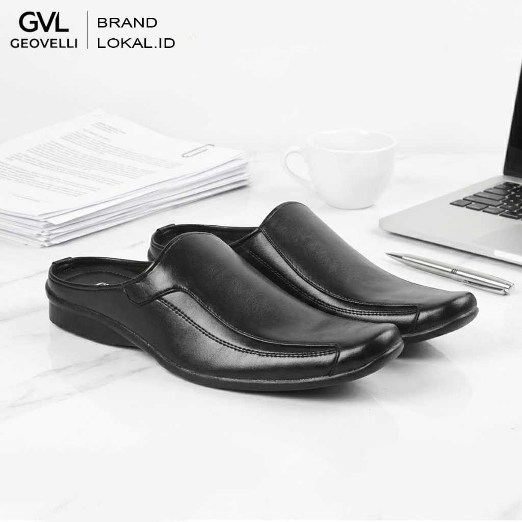 Bustong Pria Hitam Brand Gvl.Geovelli G19-1307 Sepatu Sandal Bustong Handmade Cibaduyut