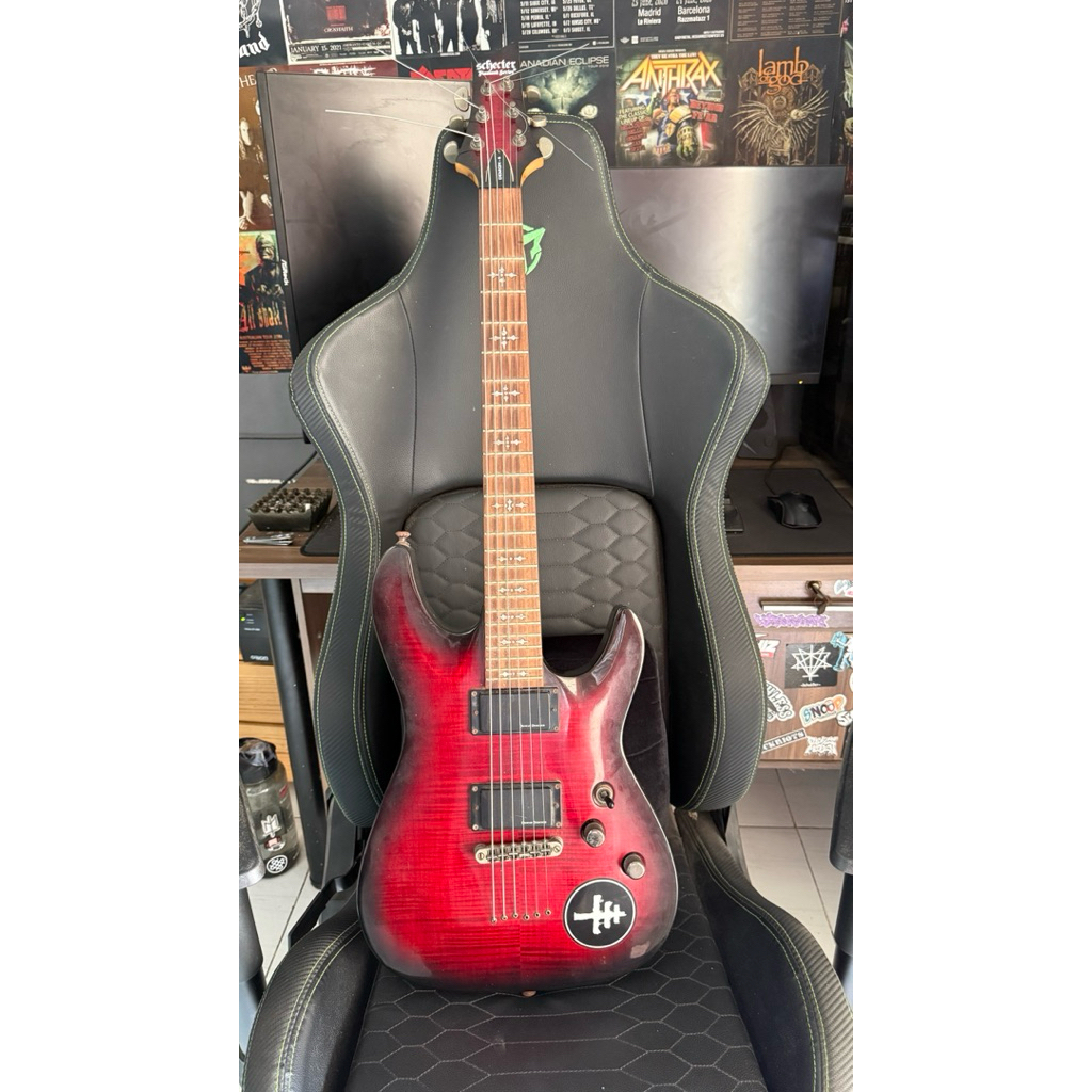 Schecter DEMON-6 Flamed Maple Top in Crimson Red Burst Second