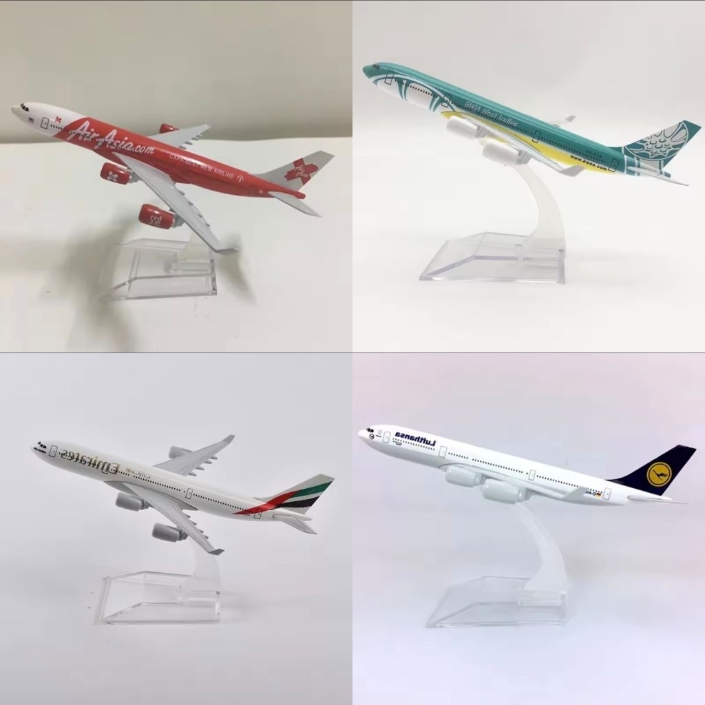 16CM LUFTHANSA A340 / 340 AIR ASIA BWIA INDIAN EMIRATES MINIATUR PESAWAT DIECAST BESI METAL PAJANGAN