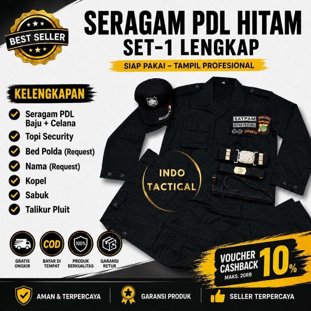 BAJU SERAGAM PDL HITAM PDL SECURITY PDL BRIMOB PDL LAPAGAN SEMUA SEKTOR PDL KERJA LAPANGAN SATPAM