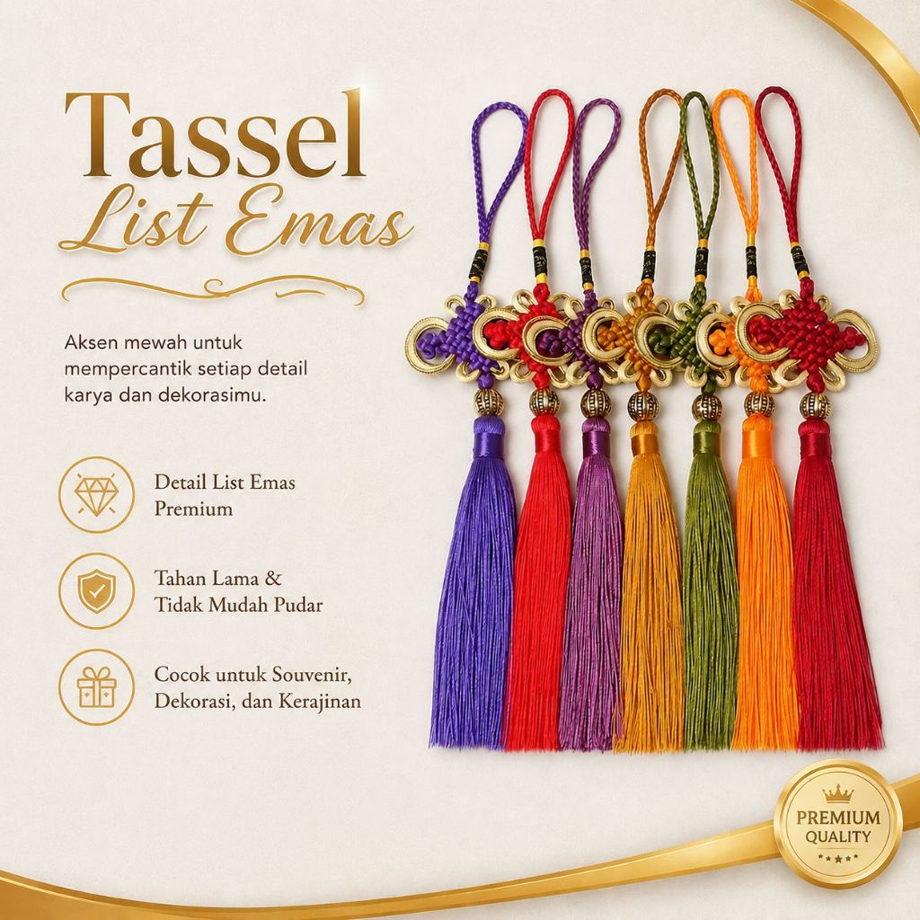 [TASSEL LIST EMAS] Tassel Hampers Anyam Rumbai Kerajinan Tangan Warna Warni Aksesoris Imlek Chinesse