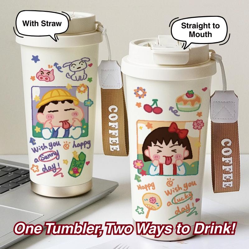 Tumbler Shinchan x Chibi Maruko Chan Comic cute Kapasitas 500ml stainless steel SUS 316 Anti Bocor &