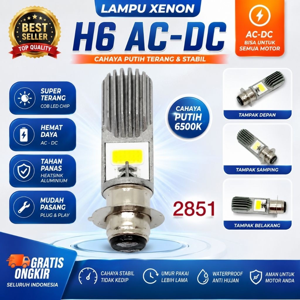 Lampu bohlam depan 2 sisi led H6 bebek matic satria fu ac dc model luminos tyto ayoto