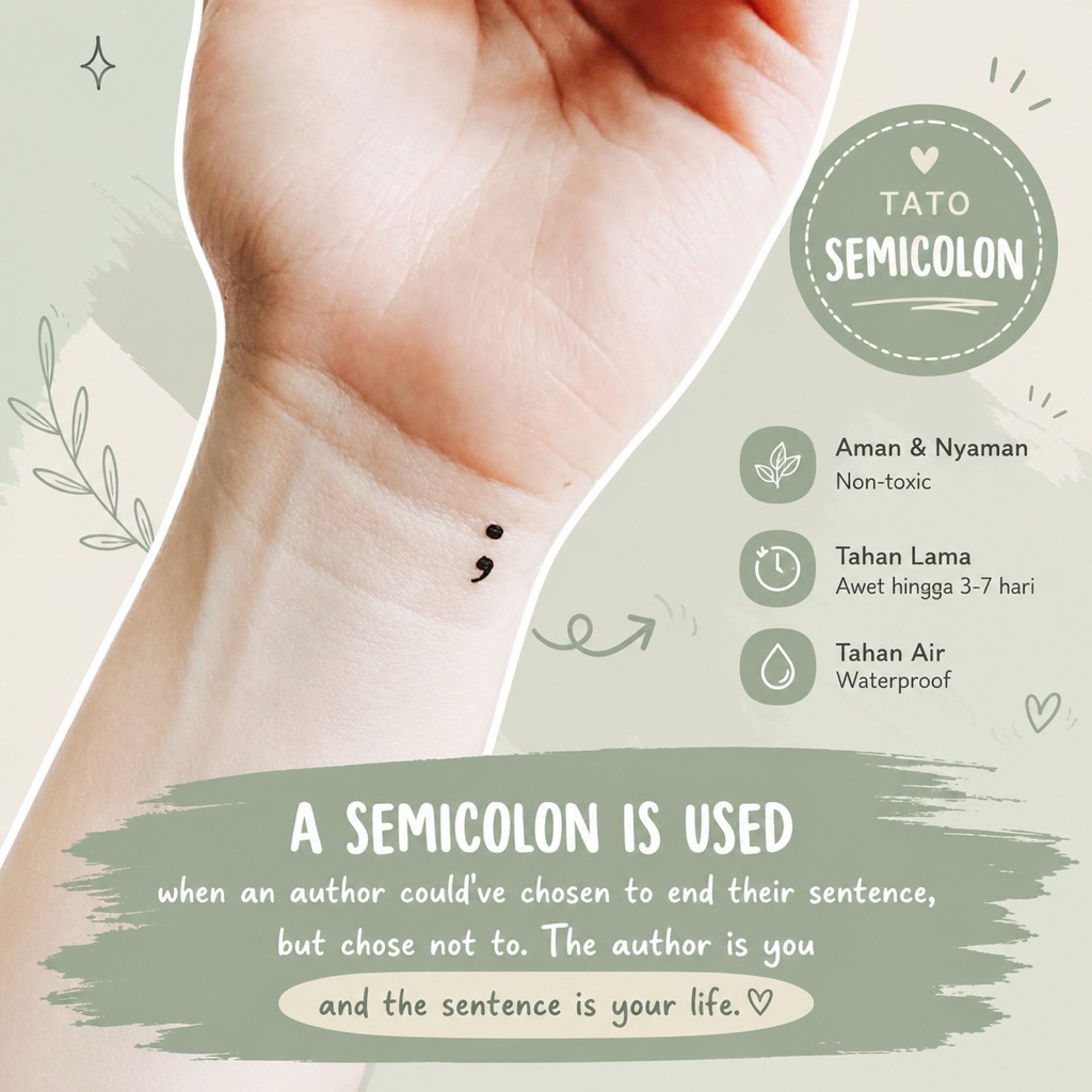SEMICOLON - STICKY TATTOO TEMPORARY TATO TEMPORER CUSTOM TITIK KOMA HARAPAN HOPE LIFE KEHIDUPAN
