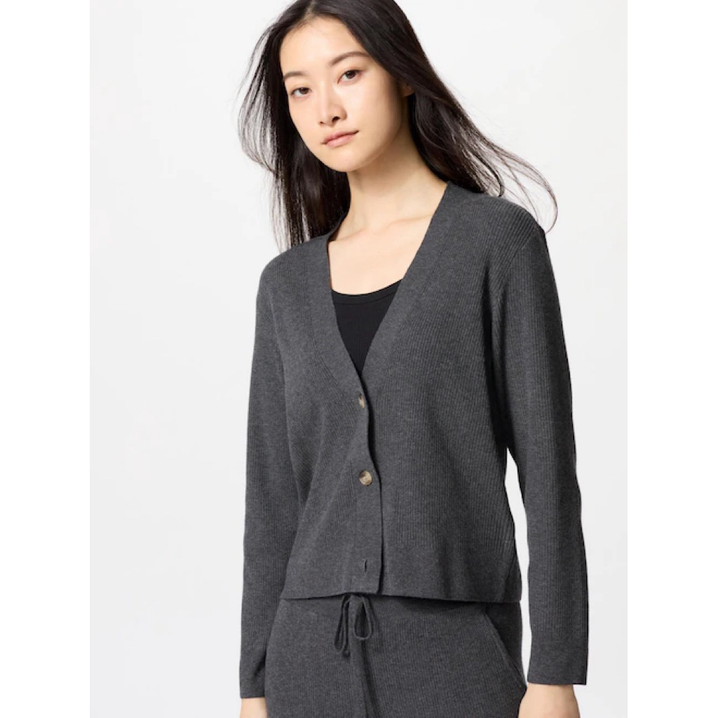 Uniqlo Washable Ribbed Knit Cardigan Dark Grey
