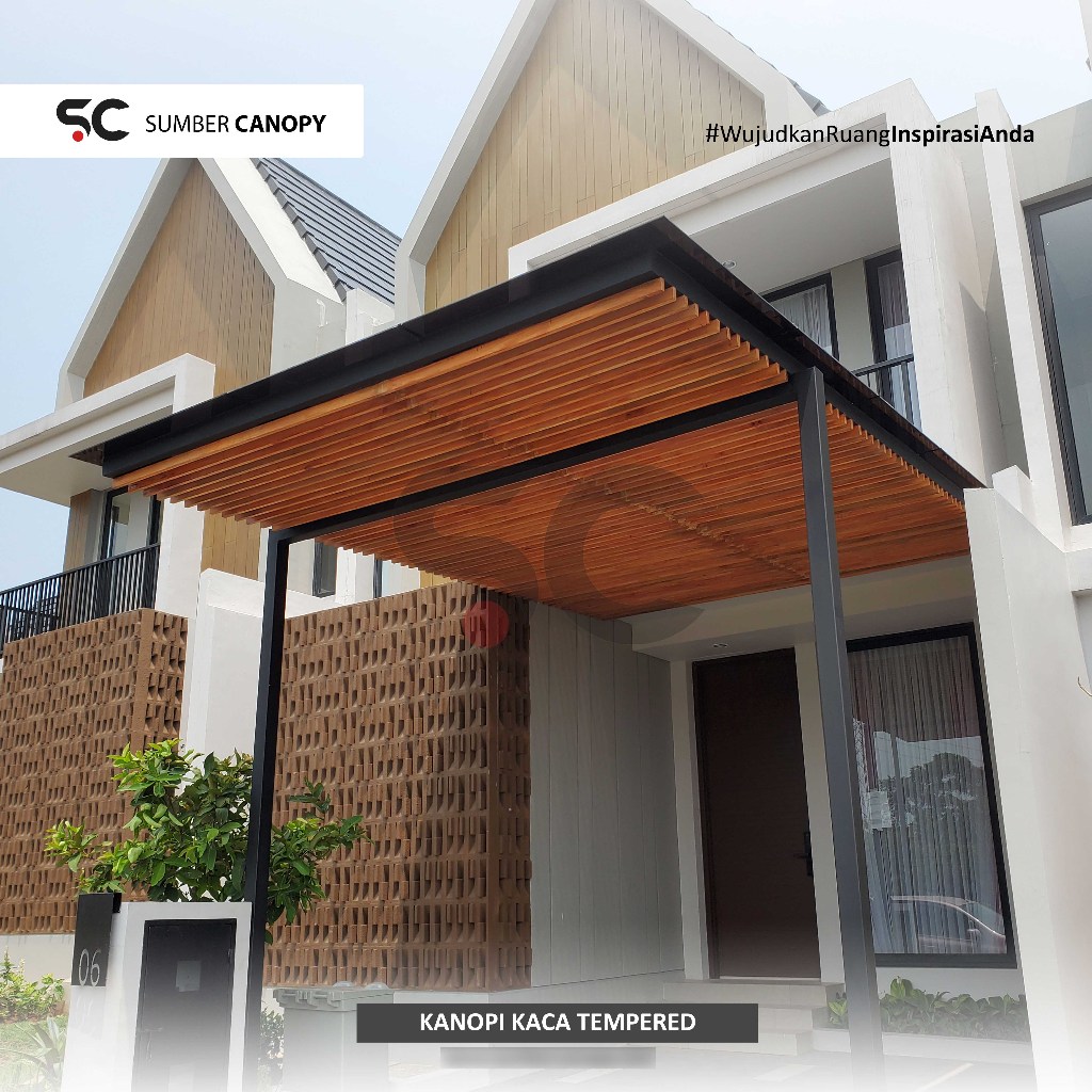 Kanopi Kaca laminated dan tempered Premium Custom kisi-kisi | Canopy Carport Kaca Teras Balkon Atap 