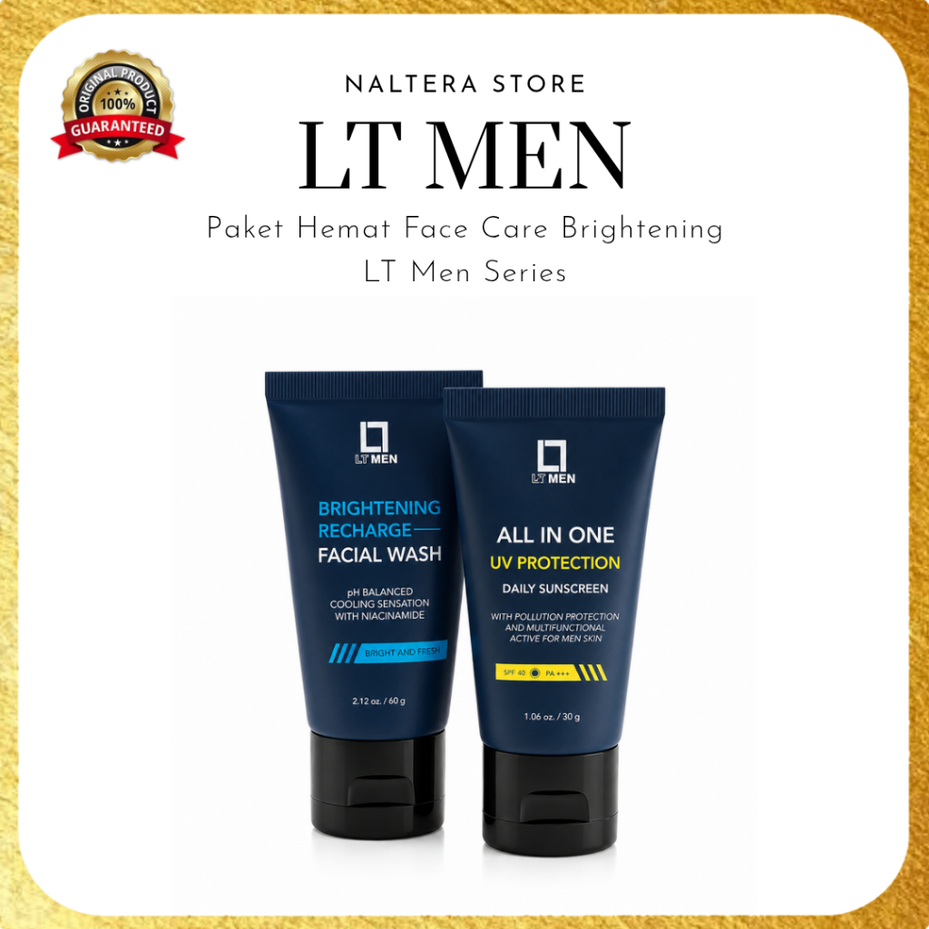 Paket Hemat Face Care Brightening LT MEN Series: Brightening Recharge Facial Wash 60g & All In One U