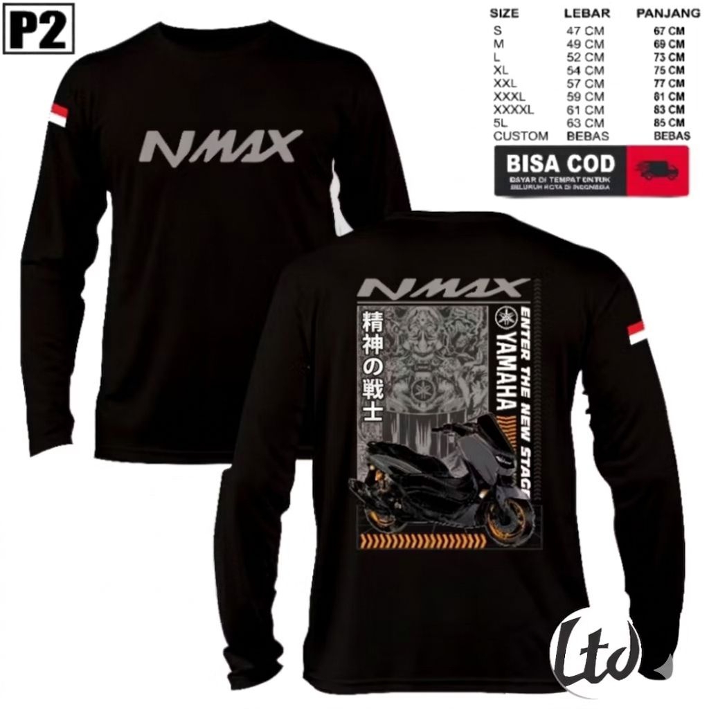 Kaos Lengan Panjang Yamaha NMAX 155 / NMAX Turbo Pria Premium - Baju Motor Biker Touring Distro Cott