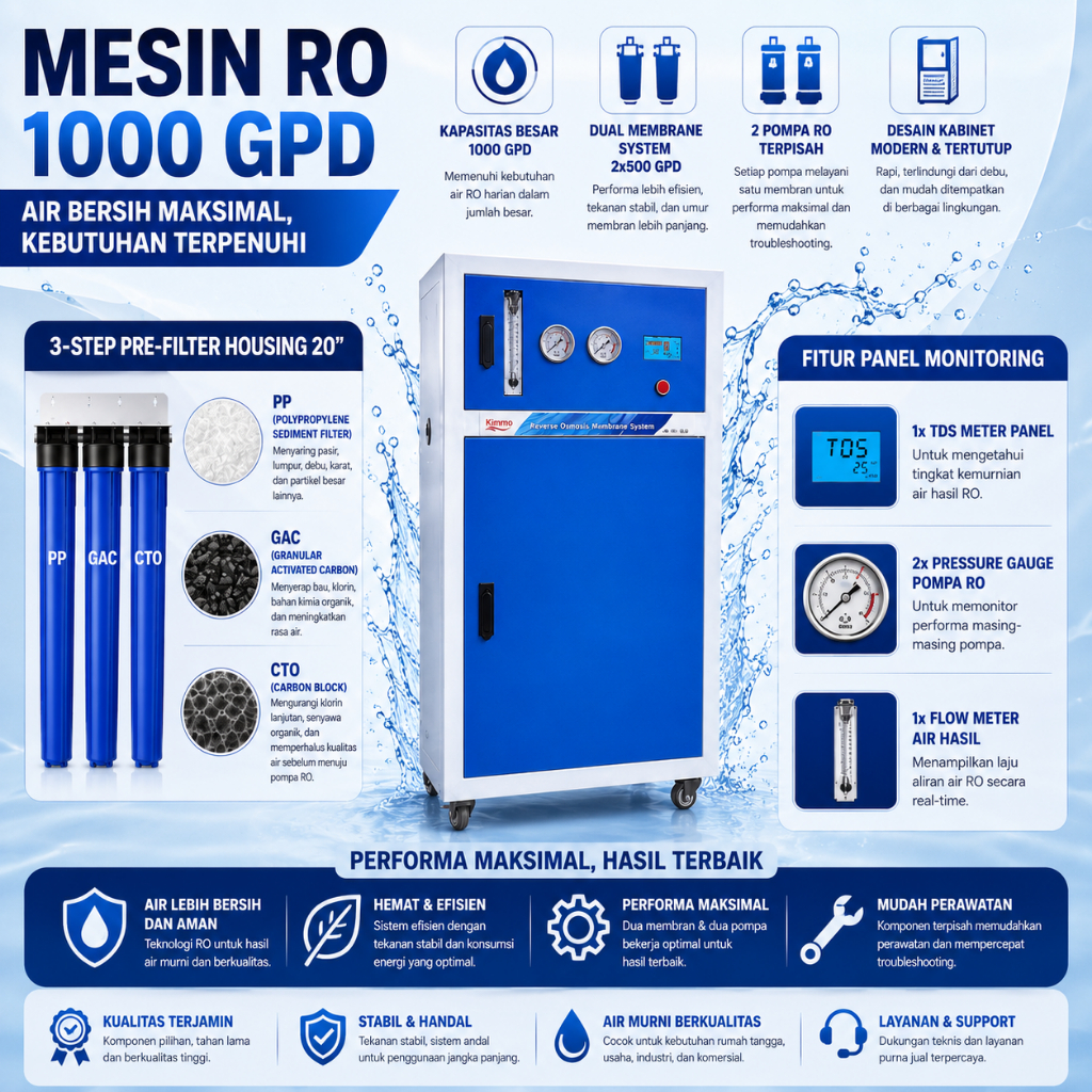mesin RO depot air minum 1000 GPD Kabinet