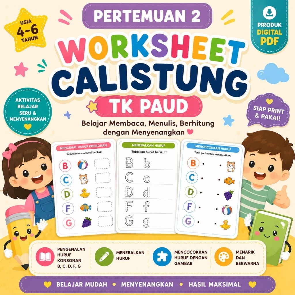Worksheet Calistung TK PAUD PDF Pertemuan 2