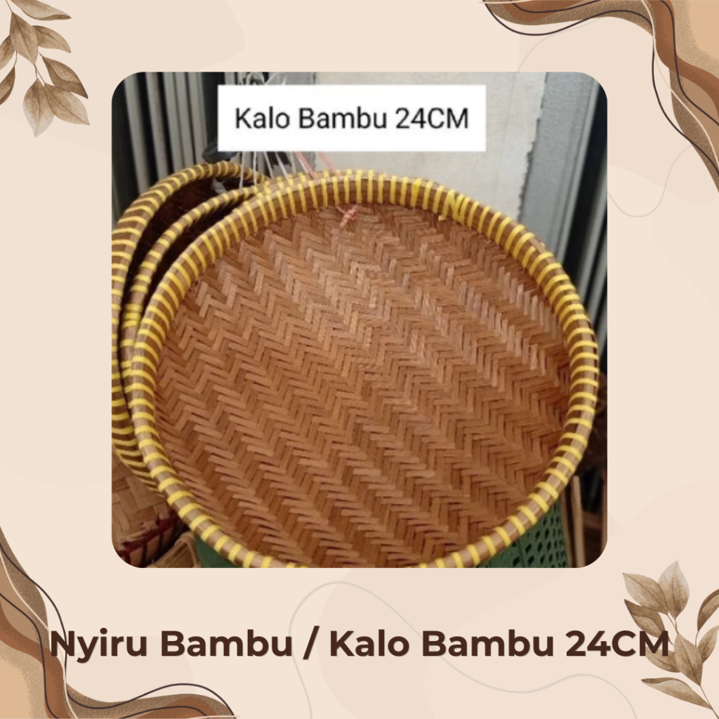 Kalo Bambu 24cm Tali Kuning Premium Saringan Anyaman Berlubang Nyiru Bolong Tempat Cuci Beras Sayur