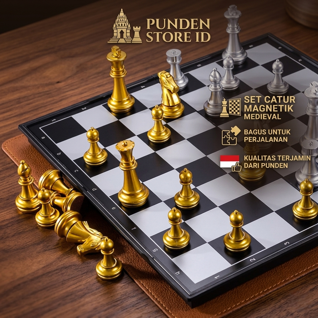 Papan Catur Magnet Lipat Catur Internasional Permainan Strategi Warna Emas Perak